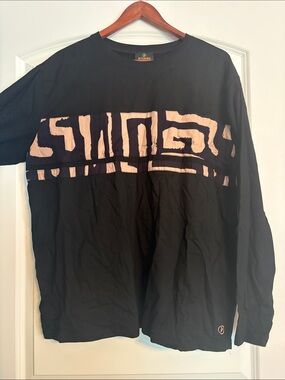 Men’s African print Black Long Sleeve Shirt with beige print